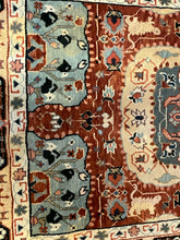 Load image into Gallery viewer, 100% Wool Area Rug in  Dark Rust, Teal and Cream
