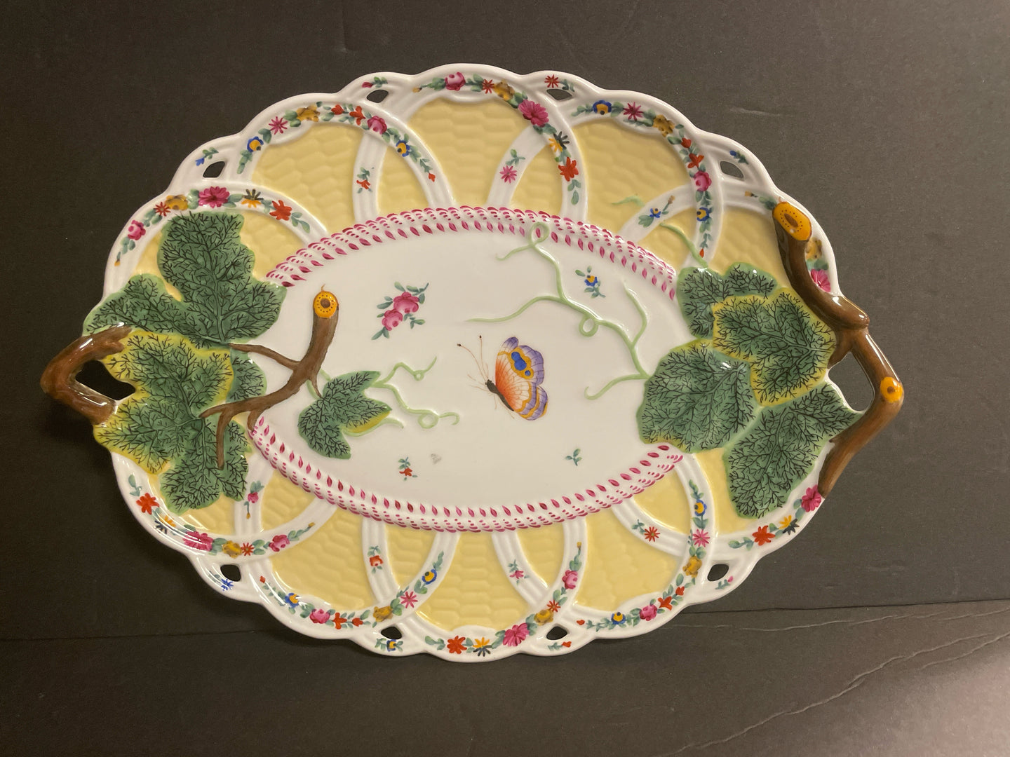 Floral Ceramic Platter with Butterfly from Chelsea House