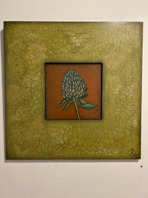 Floral Art Print on Wood Panel by Chip DuPont, signed - Green