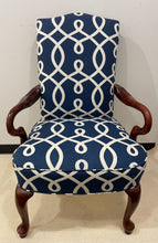 Load image into Gallery viewer, Blue And White Upholstered Arm Chair
