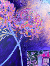 Load image into Gallery viewer, Original Acrylic "Three Chrysanthemums and Kimono" by Ian Baker Johnson, signed
