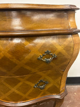 Load image into Gallery viewer, Petite Vintage Italian Bombe Two Drawer Parquet Top Chest of Drawers
