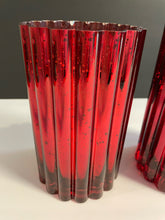 Load image into Gallery viewer, Pair of Red Mercury Glass Hurricanes with Sparkle Lights
