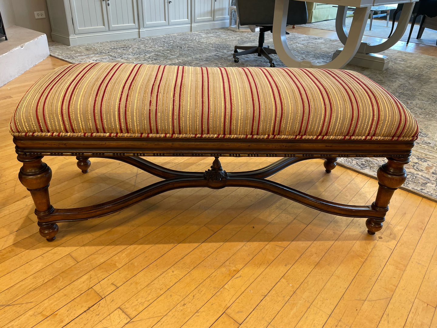 Maroon & Taupe Striped Bench