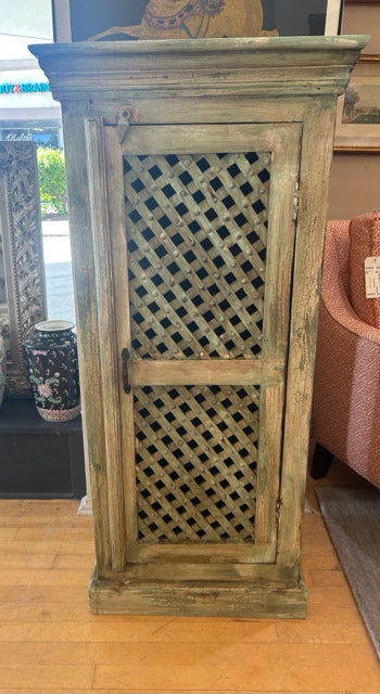 Distressed Green Lattice Front Cabinet