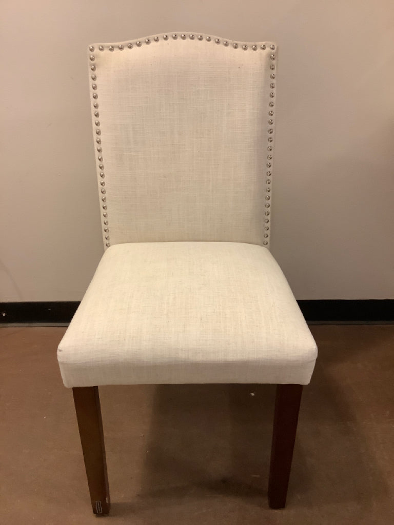 Cream Linen Parson Chair with Silver Nailheads