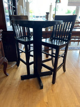 Load image into Gallery viewer, High Top Dark Wood Table  with 2 Chairs
