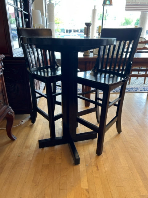 High Top Dark Wood Table  with 2 Chairs