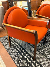 Load image into Gallery viewer, Pair of MCM Lounge Chairs with Dark  Burnt Orange Wool Upholstery and Polished Wood Arms
