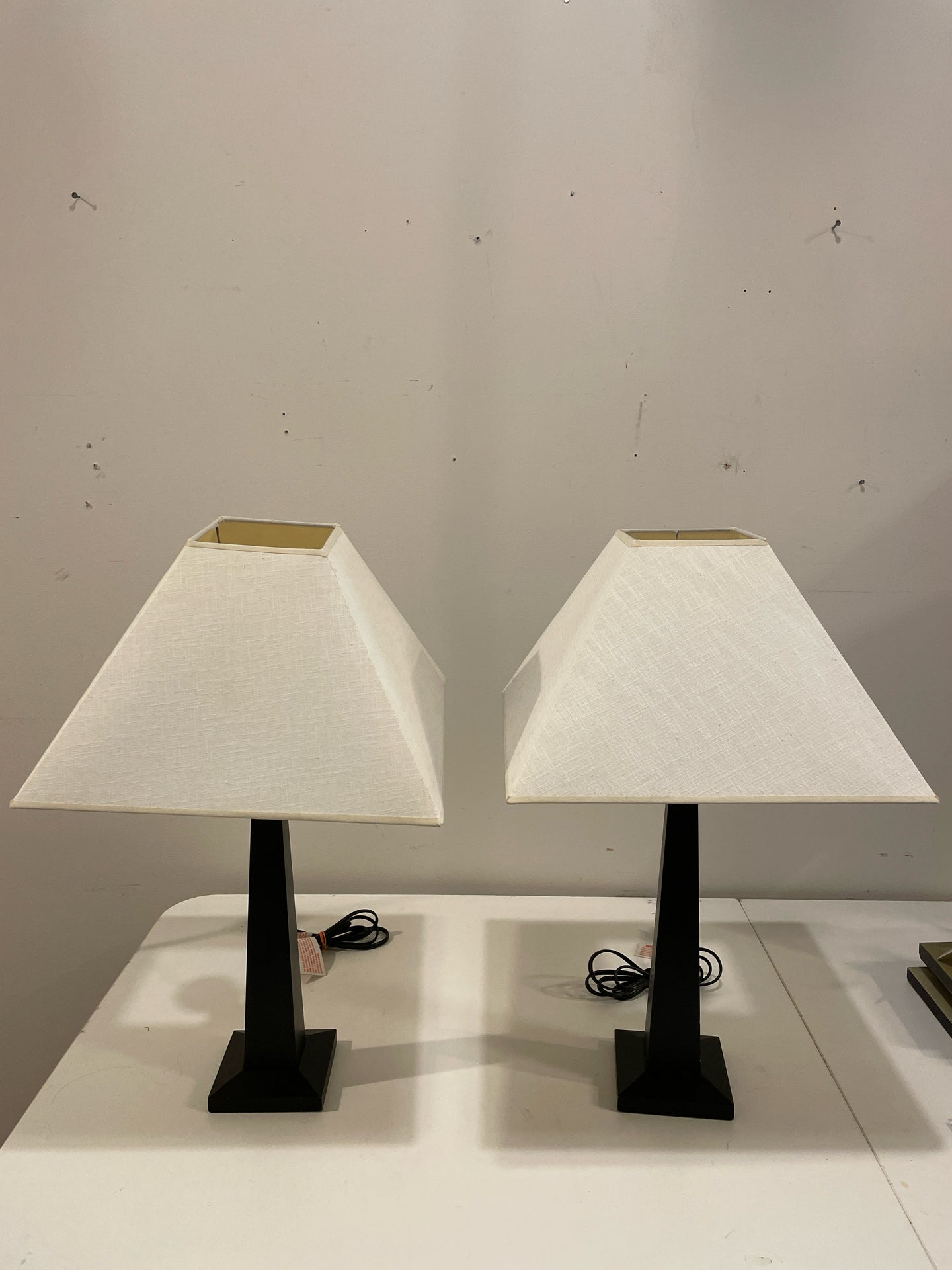 Pair of Black Table Lamps with White Shades