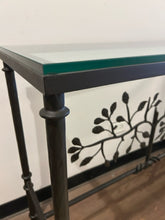Load image into Gallery viewer, Glass Top Iron Base Console Table with  Tree of Life  Design
