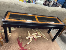 Load image into Gallery viewer, Black &amp; Burled Wood Console Table with Smoke Glass from Gordon Furniture
