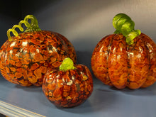 Load image into Gallery viewer, Set of 3 Brown  Hand Crafted Pumpkins from Glass Eye Studio
