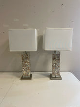 Load image into Gallery viewer, Pair of Shell and Acrylic Lamps with Linen Shades
