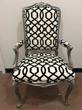 Load image into Gallery viewer, Black &amp; White Upholstered Occasional Chair with  Silver Painted  Frame
