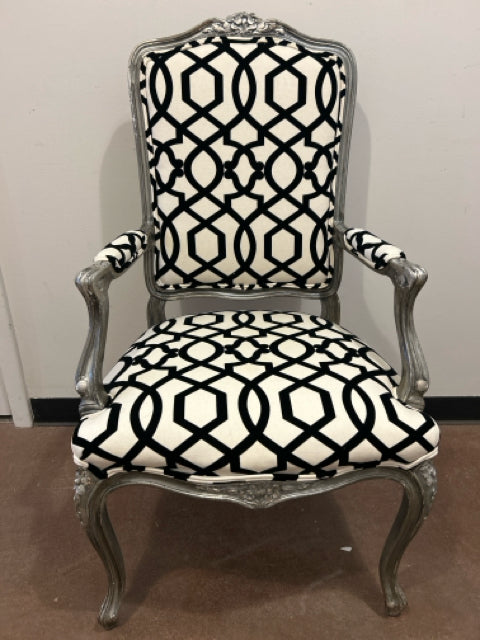Black & White Upholstered Occasional Chair with  Silver Painted  Frame