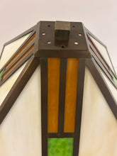 Load image into Gallery viewer, Pair of Tiffany Style Table Lamps with Mission Style Lamp Shades &amp; Bronze Base
