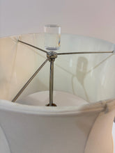 Load image into Gallery viewer, Pair of Stacked Geometric Lucite Table Lamps with Chrome Base
