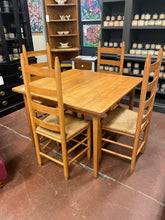 Load image into Gallery viewer, Square Wood Dining/Game Table with 4 Rush Seat Ladder Back Chairs
