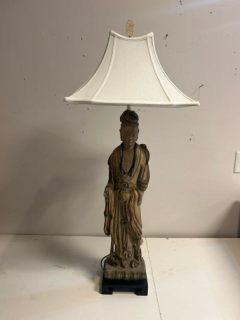 Chinese Gold Gilt Figural Lamp with  Carved Finial