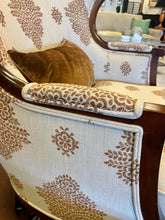Load image into Gallery viewer, Custom Brown and White Curved Wingback Accent Chair with Velvet Pillow from Baker Furniture
