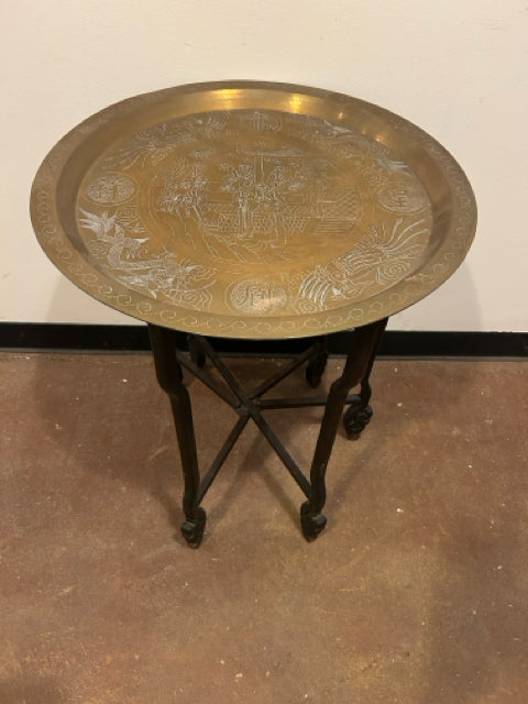 Vintage Asian Tray Table on Folding Wood Base