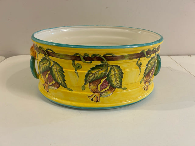 Hand Painted Ceramic Planter w/ Lions Head Handles from Deruta Ceramics