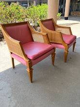 Load image into Gallery viewer, Pair of Vintage MCM Cane and Pink Leather Arm Chairs from Marden Furniture
