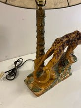 Load image into Gallery viewer, Vintage MCM Prowling Leopard Ceramic Lamp with Monkey Finial from Royal Haeger
