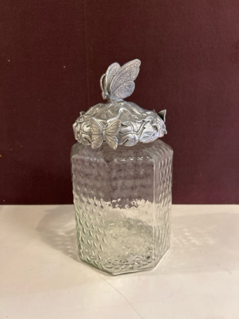 Glass & Pewter Lidded Jar with Butterfly from Arthur Court