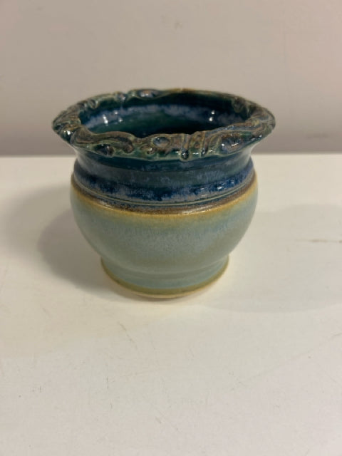 Blue & Green Pottery Planter, signed