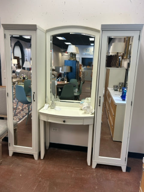 White Hampton Vanity  Desk & Mirror, Two Mirrored Towers with  Interior Drawers and Shelves from Pottery Barn