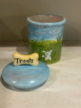 Load image into Gallery viewer, Hand Painted Ceramic "Treats" Jar with  Lid
