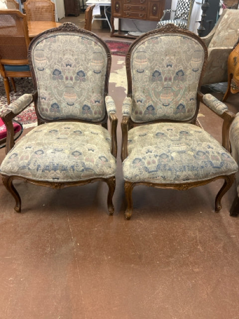 Pair of Arm Chairs with Tapestry Upholstery