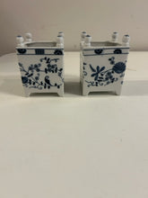 Load image into Gallery viewer, Pair of Petite Blue &amp; White Porcelain Planters from Vienna Woods Fine China

