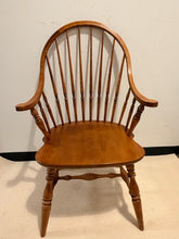 Load image into Gallery viewer, Walnut Dining Table with Four Spindle Back Windsor Chairs &amp; One 12" Leaf and Pads from Ethan Allen
