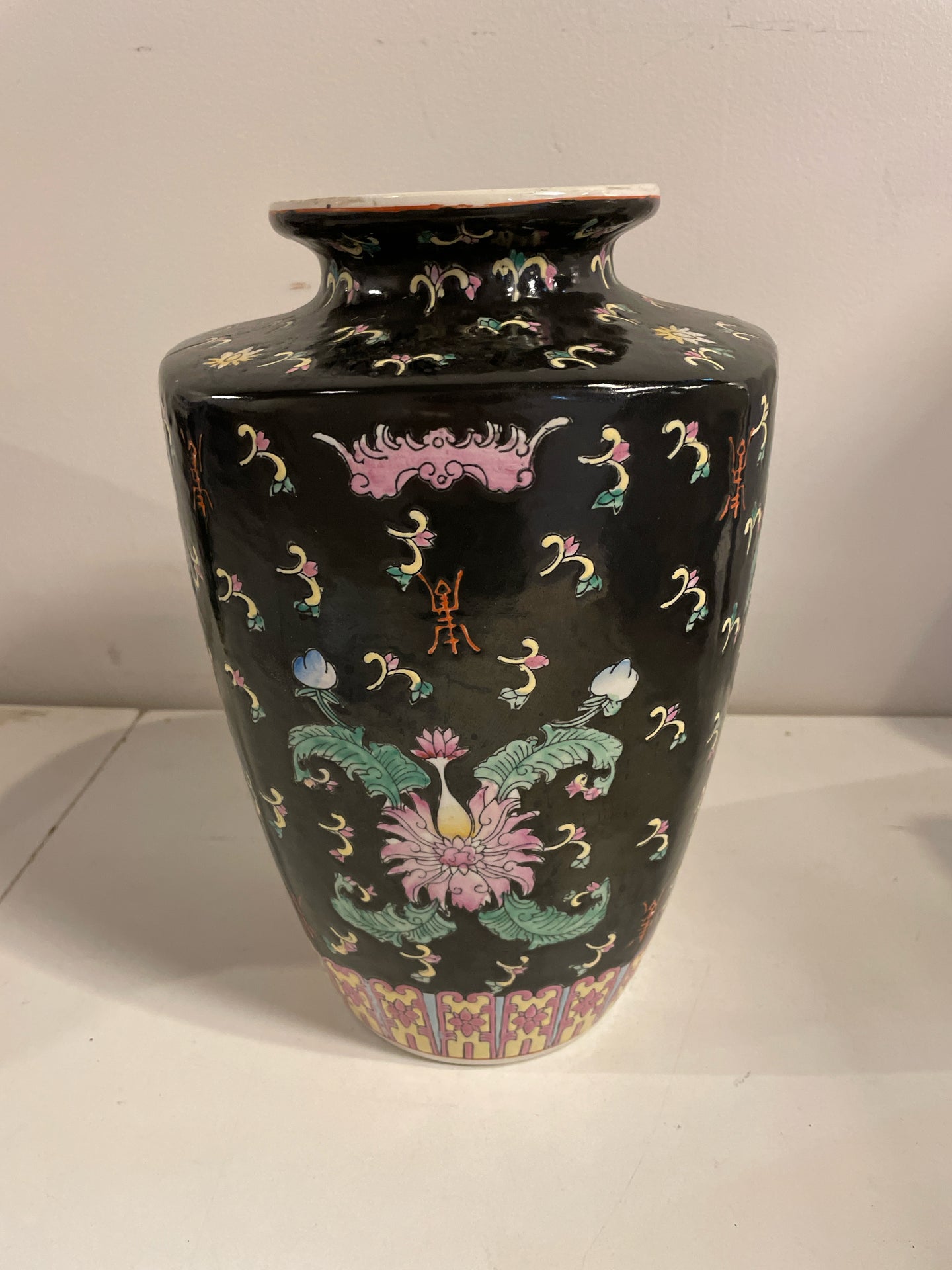 Famille Noire Chinese Enamel Vase