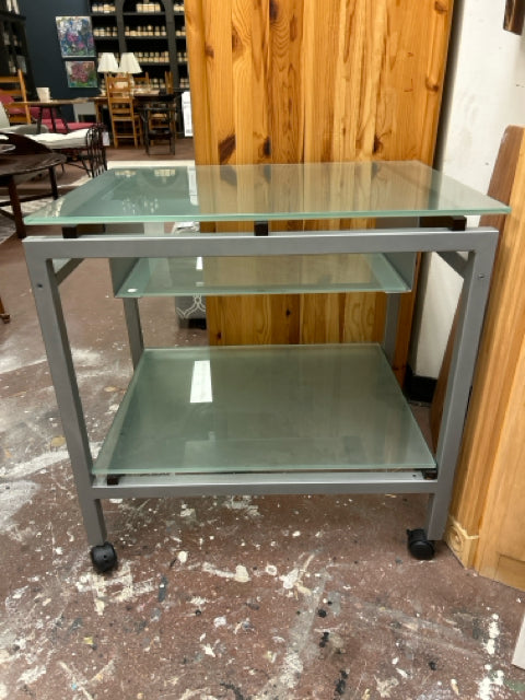 Glass Computer Table on Wheels