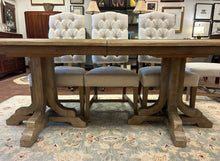 Load image into Gallery viewer, Double Pedestal Dining Table in Seadrift Finish with One 18"  Leaf &amp; 8 Tufted Back Side Chairs from Pottery Barn
