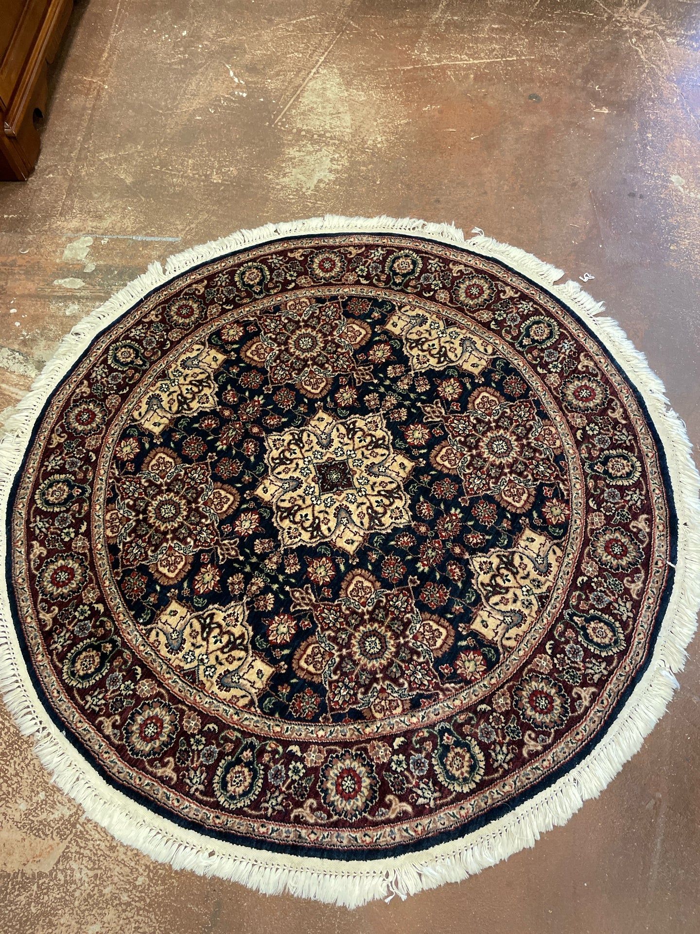 Black & Maroon Round Oriental Rug
