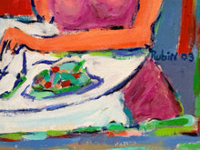 Load image into Gallery viewer, Original Expressionist Painting of Couple Dining by Ron Rubin, signed- Painted on Board/Unframed
