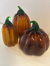 Load image into Gallery viewer, Set of Three  Brown Crackled Glass Pumpkins
