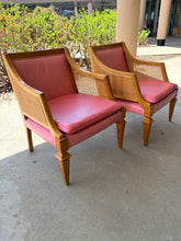 Load image into Gallery viewer, Pair of Vintage MCM Cane and Pink Leather Arm Chairs from Marden Furniture
