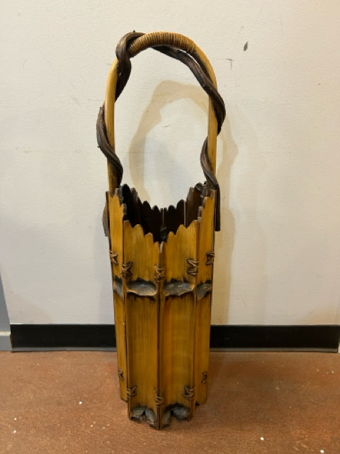 Burnt Bamboo Japanese Floor Vase or Umbrella Stand