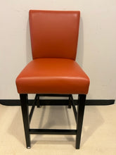 Load image into Gallery viewer, Bistro Table with Black Base &amp; Pair of Dark Orange Leather Stools from Crate and Barrel
