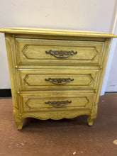 Load image into Gallery viewer, Three Drawer Yellow Wood Nightstand

