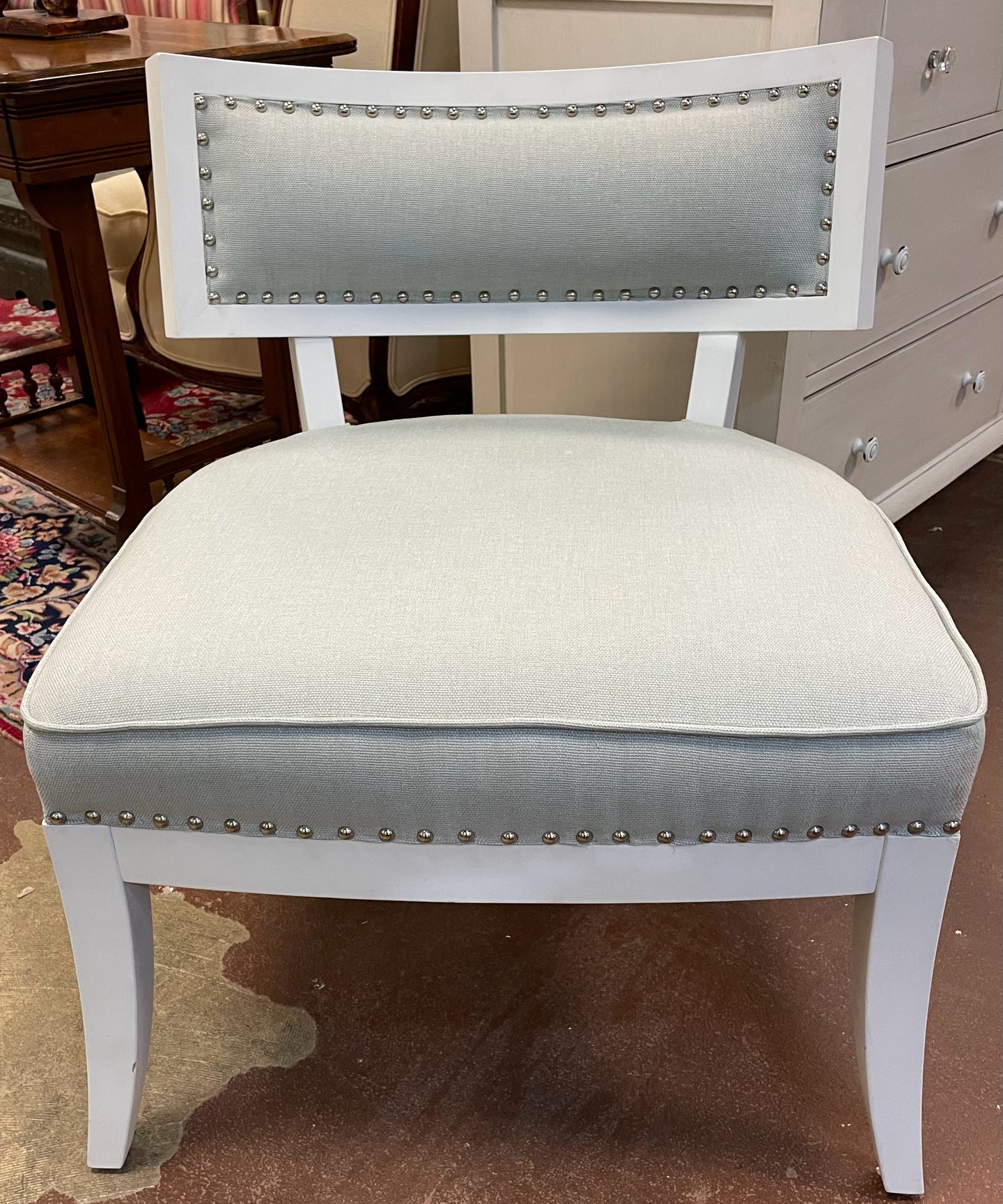 Pale Green/Grey Aria Armless Chair with Nailhead Trim