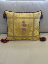 Load image into Gallery viewer, Yellow Damask Decorative Pillow from Passamaneria Toscana

