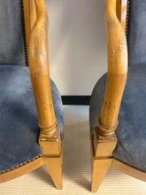 Load image into Gallery viewer, Pair of Vintage Biedermeier Style Maple Arm Chairs with Blue Upholstery

