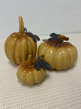 Load image into Gallery viewer, Set of 3 Mustard Colored  Ceramic Pumpkins
